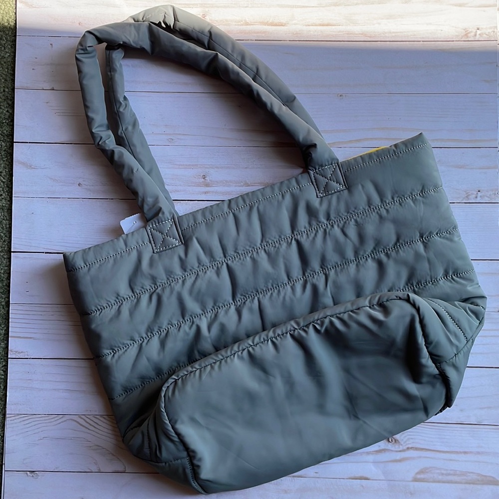 NWT Gray with Yellow Zipper Lord & Taylor Puffer Purse 17x12